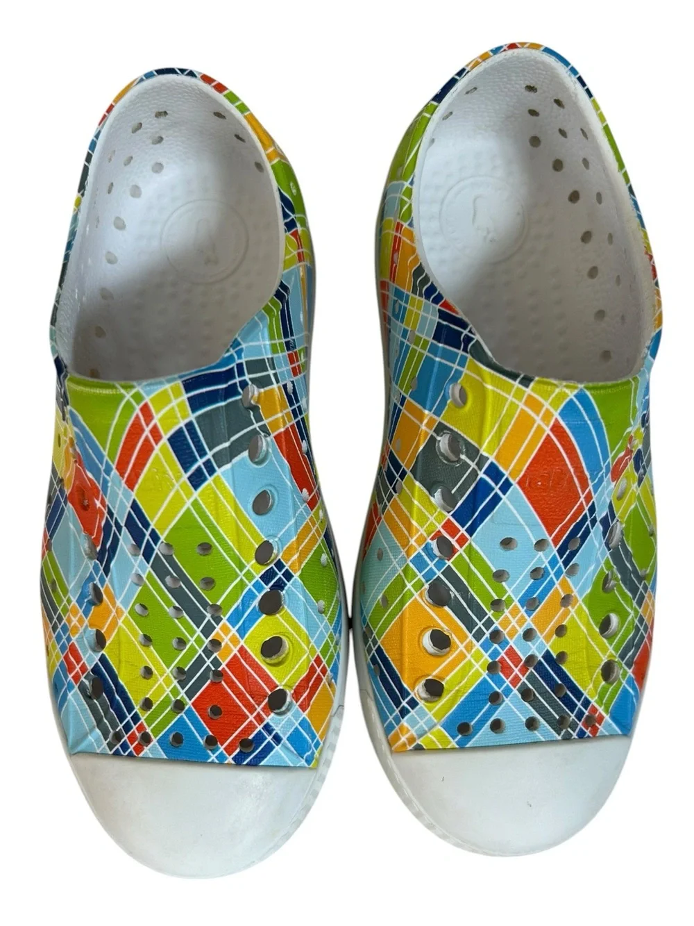 Native Kids Jefferson Sugarlite Rainbow Multi-Plaid Print Slip On Shoes Size C11